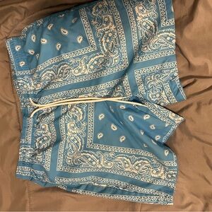 Blue and White Athletic Bandana Print Shorts